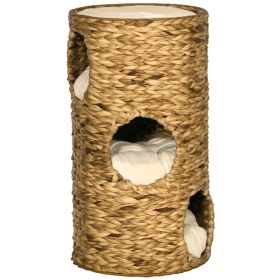 Elevated Cat Bed with Three Hideaways & Four Soft Plush Cushions, Cat Tower with Hand-Woven Materials, Multi-Layer Raised Kitten Bed Caves (Option: Brown-420x420x750 mm)