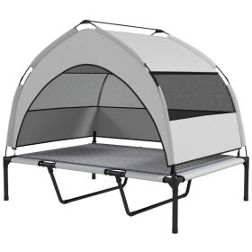 Elevated Dog Bed with Removable Canopy, Portable Outside Raised Pet Cot with Cooling Pad, Storage Bag, 42" x 30" x 37" (Option: Light Gray-760x180x90 mm)
