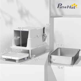 Extra Large Stainless Steel Cat Litter Box For Big Cats With Flip Cover, High-Sided Enclosure & Scoop (Option: Stainless Steel)