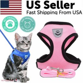 Cat Dog Pet Harness Adjustable Control Vest Dogs Reflective S M L XL Leash (Color: Pink, size: S)